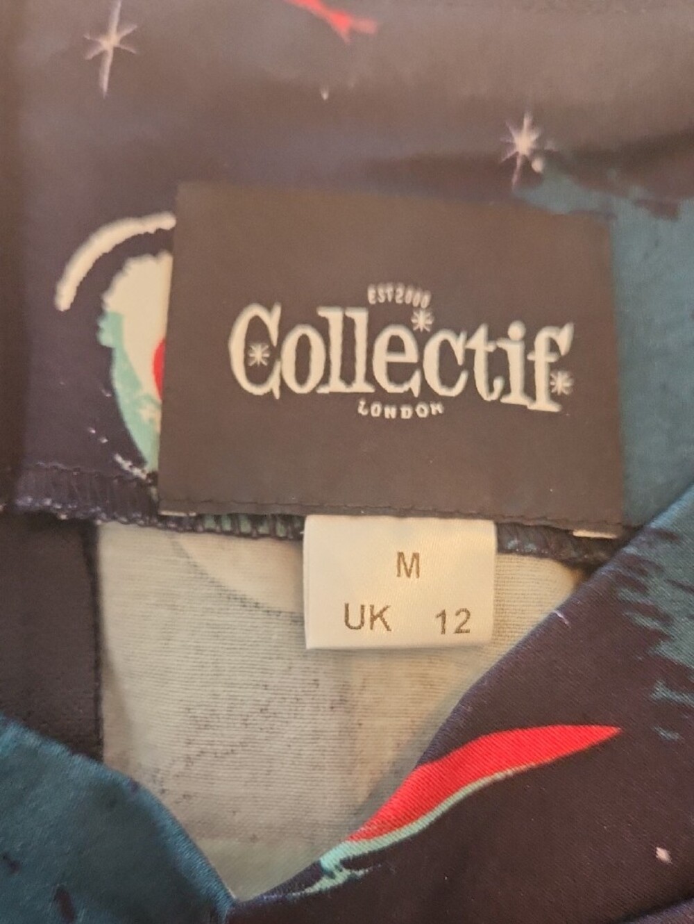 🚀Collectif Navy Space-Print Dress with Red And Dark Blues. SZ M US 8 Uk 12 - Picture 10 of 12